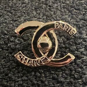 CHANEL Gold Paris Logo Brooch